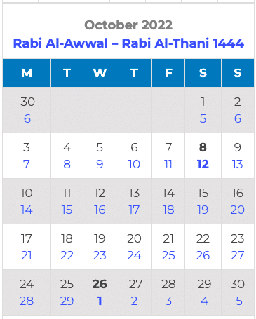 Islamic Hijri Calendar 2023