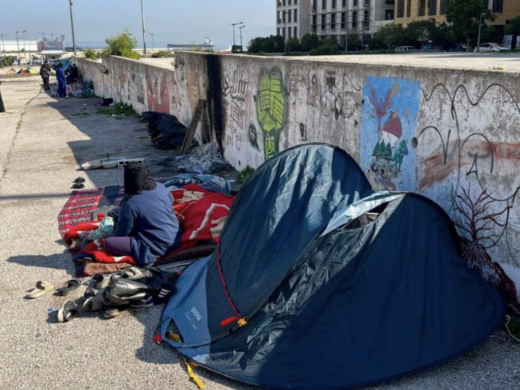 Beirut, sheltering in tents along the streets
